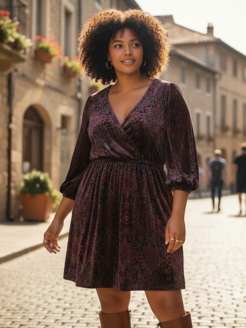 Anthropologie Nora Plum Velvet Burnout Floral Mini Dress 3X